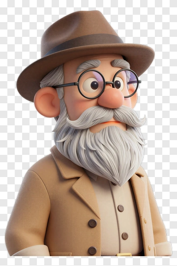 3D Elderly Man With Glasses And A Hat PNG