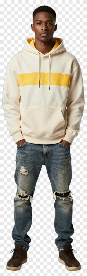 Young Man Wearing A Hoodie And Ripped Jeans PNG
