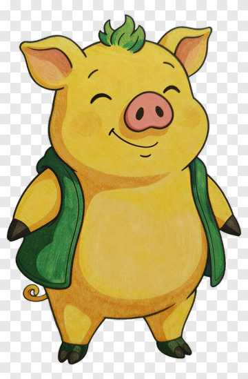 Cartoon Pig With Green Vest PNG