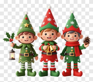 Cartoon Christmas Elves Holding Lantern And Pinecone PNG