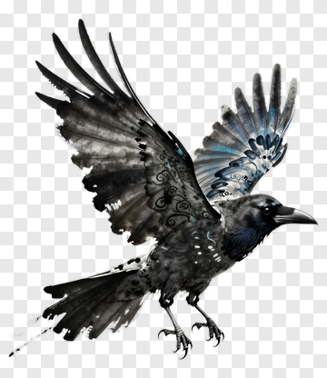 Artistic Black Raven With Blue Accents PNG