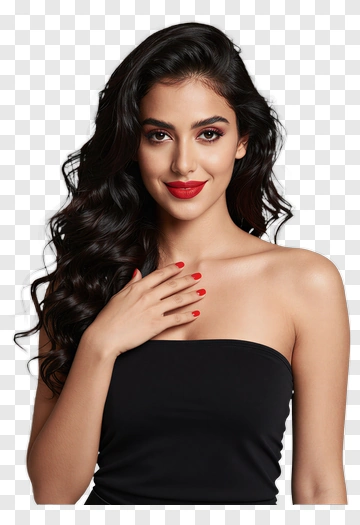 Smiling Woman With Long Hair And Red Lips PNG
