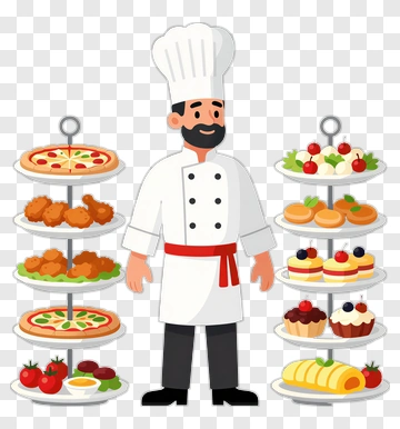 Chef Standing With Food Display PNG