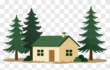 Cartoon House Surrounded By Pine Trees PNG