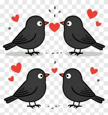 Cartoon Birds With Hearts PNG