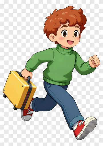 Cartoon Boy Running With A Yellow Briefcase PNG