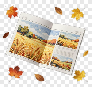 Autumn Landscape Art Book With Leaves PNG