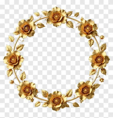 Golden Floral Wreath PNG