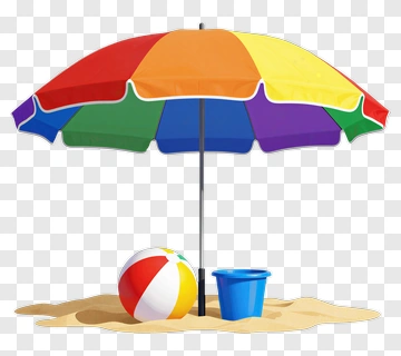 Colorful Beach Umbrella With Beach Ball And Bucket PNG