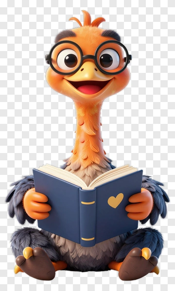 Cartoon Ostrich Reading A Book PNG
