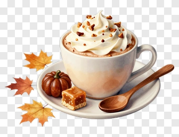Cup Of Hot Chocolate With Whipped Cream And Fall Leaves PNG