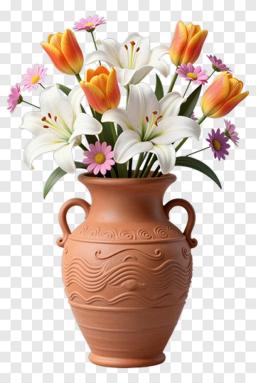 Flower Bouquet In A Clay Vase PNG