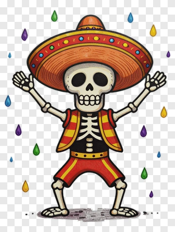 Cartoon Skeleton Wearing A Sombrero PNG