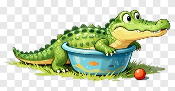 Cartoon Alligator In A Blue Bowl PNG