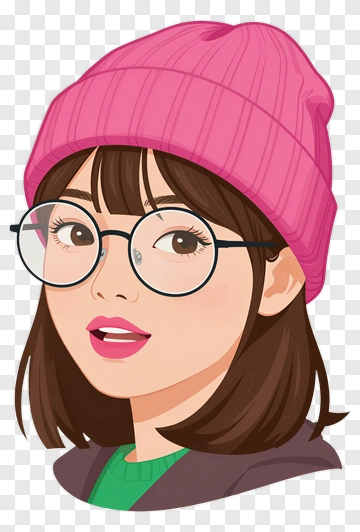 Cartoon Girl Wearing Pink Beanie And Glasses PNG