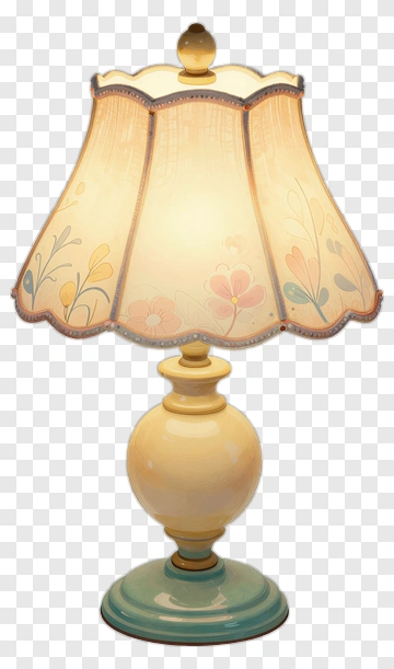 Decorative Table Lamp With Floral Shade PNG