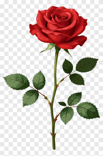Red Rose With Green Leaves PNG