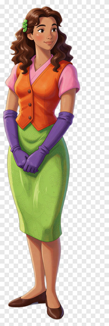 Cartoon Woman In Colorful Outfit PNG