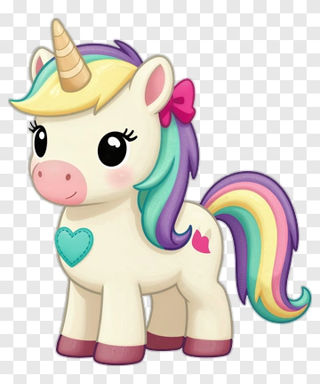 Cartoon Unicorn With Colorful Mane PNG