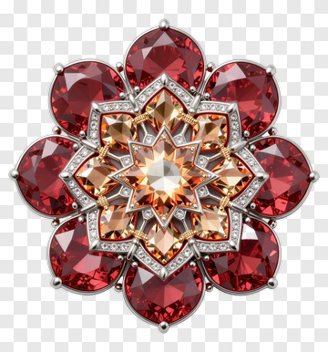 Red And Gold Decorative Gemstone Brooch PNG