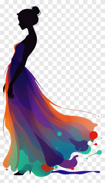 Silhouette Woman In Colorful Dress PNG