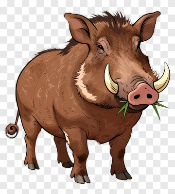 Cartoon Wild Boar Eating Grass PNG