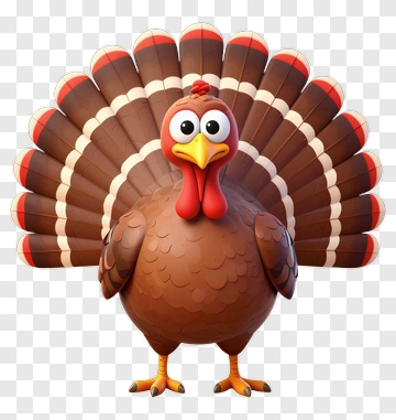 Cartoon Turkey With Colorful Feathers PNG