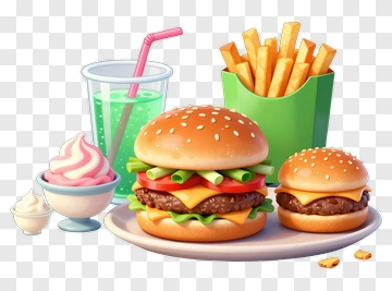 Fast Food Meal With Burgers And Fries PNG