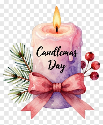 Candlemas Day Candle With Pine And Berries PNG