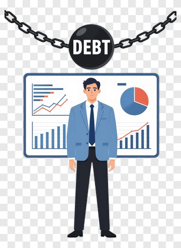 Businessman Representing Debt With Financial Charts PNG