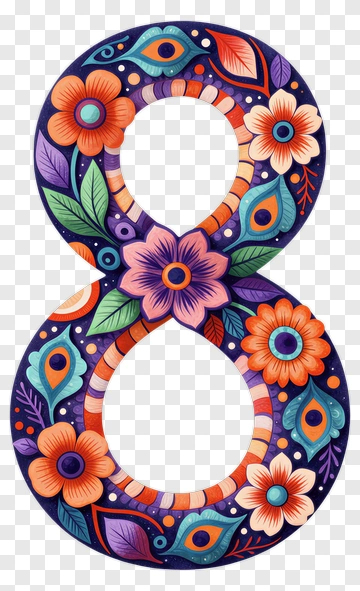 Colorful Floral Number Eight PNG