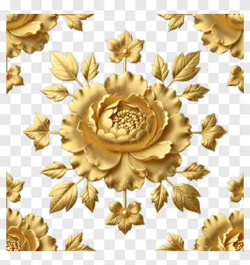 Golden Floral Pattern With Leaves PNG