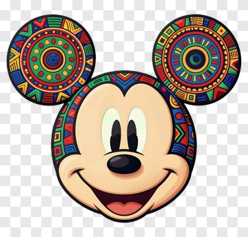 Colorful Mickey Mouse Face With Tribal Patterns PNG