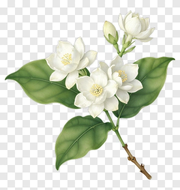 White Jasmine Flower With Green Leaves PNG