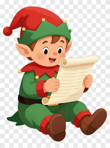 Cartoon Elf Reading A Scroll PNG