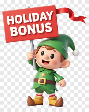Cartoon Elf Holding A Holiday Bonus Sign PNG