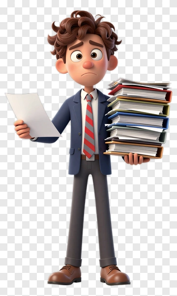 Cartoon Businessman Holding Papers And Files PNG