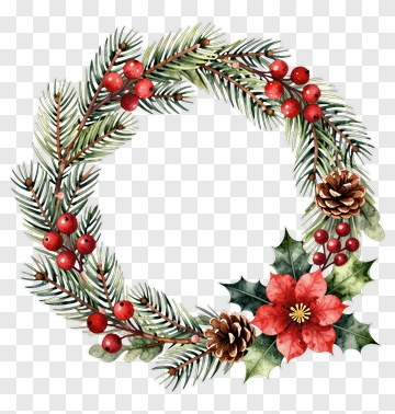 Christmas Wreath With Pinecones And Poinsettia PNG