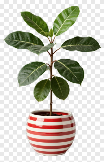 Ficus Plant In Striped Pot PNG