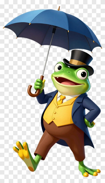 Cartoon Frog Holding An Umbrella PNG