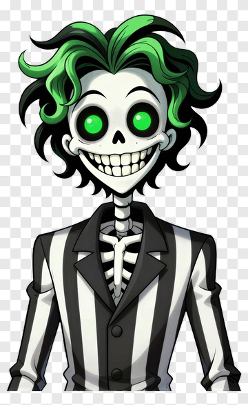 Cartoon Skeleton Character With Green Hair PNG