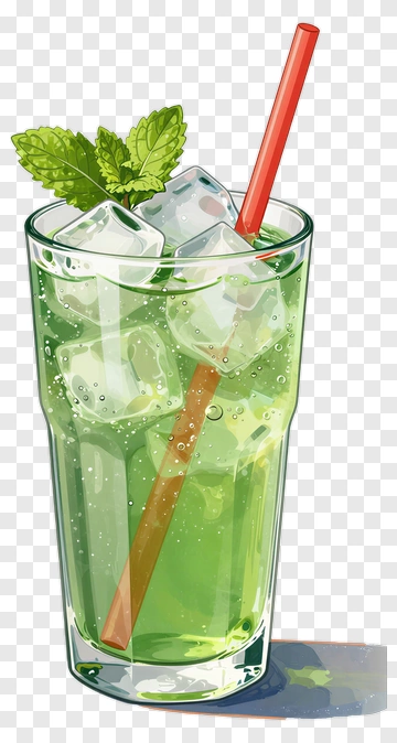 Refreshing Mint Green Beverage With Ice PNG