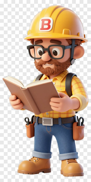 3D Construction Worker Reading A Book PNG