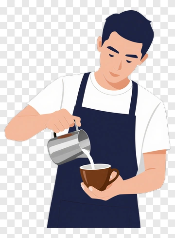 Barista Pouring Milk Into A Coffee Cup PNG