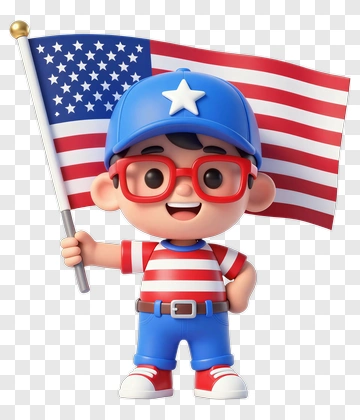 Cartoon Boy Holding An American Flag PNG