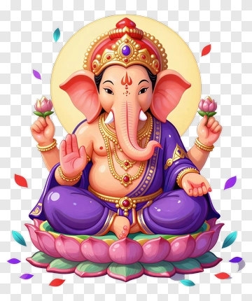 Cartoon Ganesha Sitting On A Lotus PNG