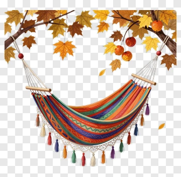 Colorful Hammock Hanging Between Autumn Trees PNG