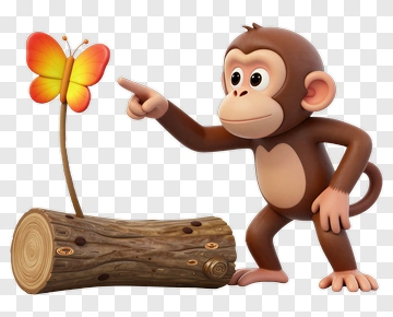Cartoon Monkey Pointing At A Butterfly PNG