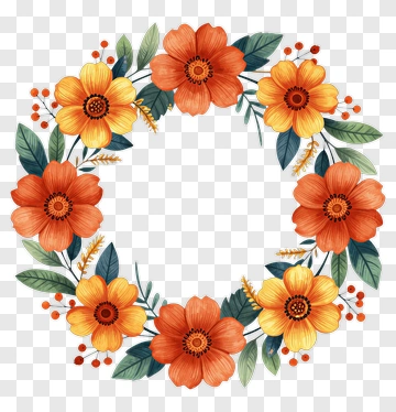 Floral Wreath With Orange And Yellow Flowers PNG