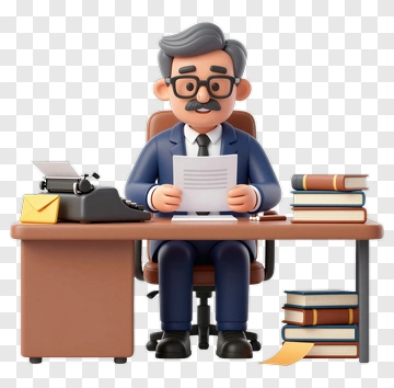 3D Businessman Sitting At A Desk With Documents PNG